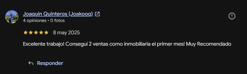 Captura de la reseña de Google de Joaquin Quinteros (Joakooq)
