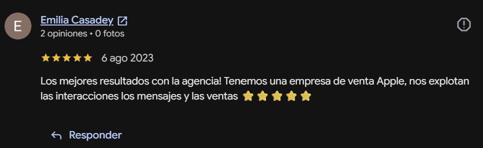 Captura de la reseña de Google de Emilia Casadey