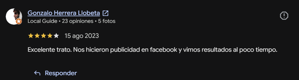 Captura de la reseña de Google de Gonzalo Herrera Llobeta